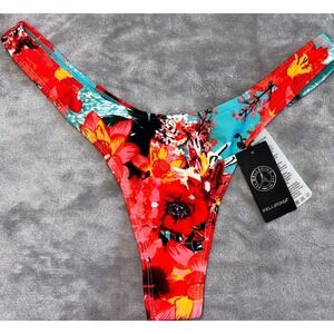 RELLECIGA Bikini Bottom Womens Medium‎ Red Teal Floral Tropical Print Swimwear